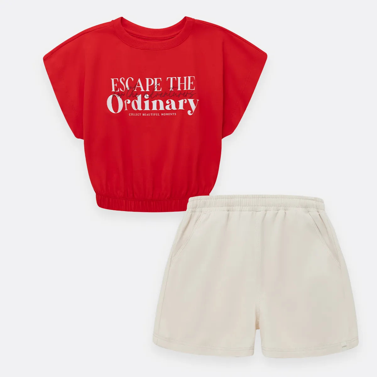 Conjunto de camisa crop + pantalón corto para niña