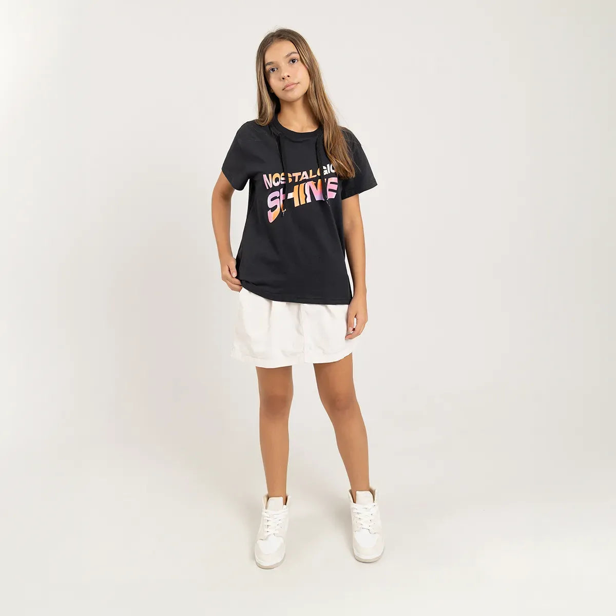 Falda corta para niña con doble pretina