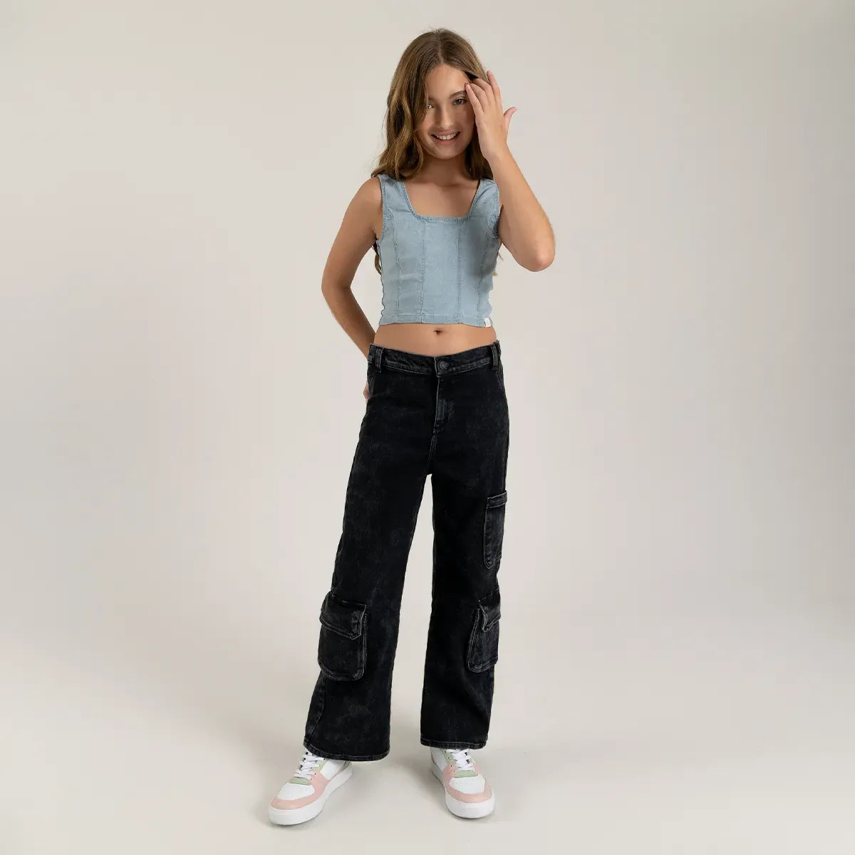 Camisa crop top para niña manga sisa