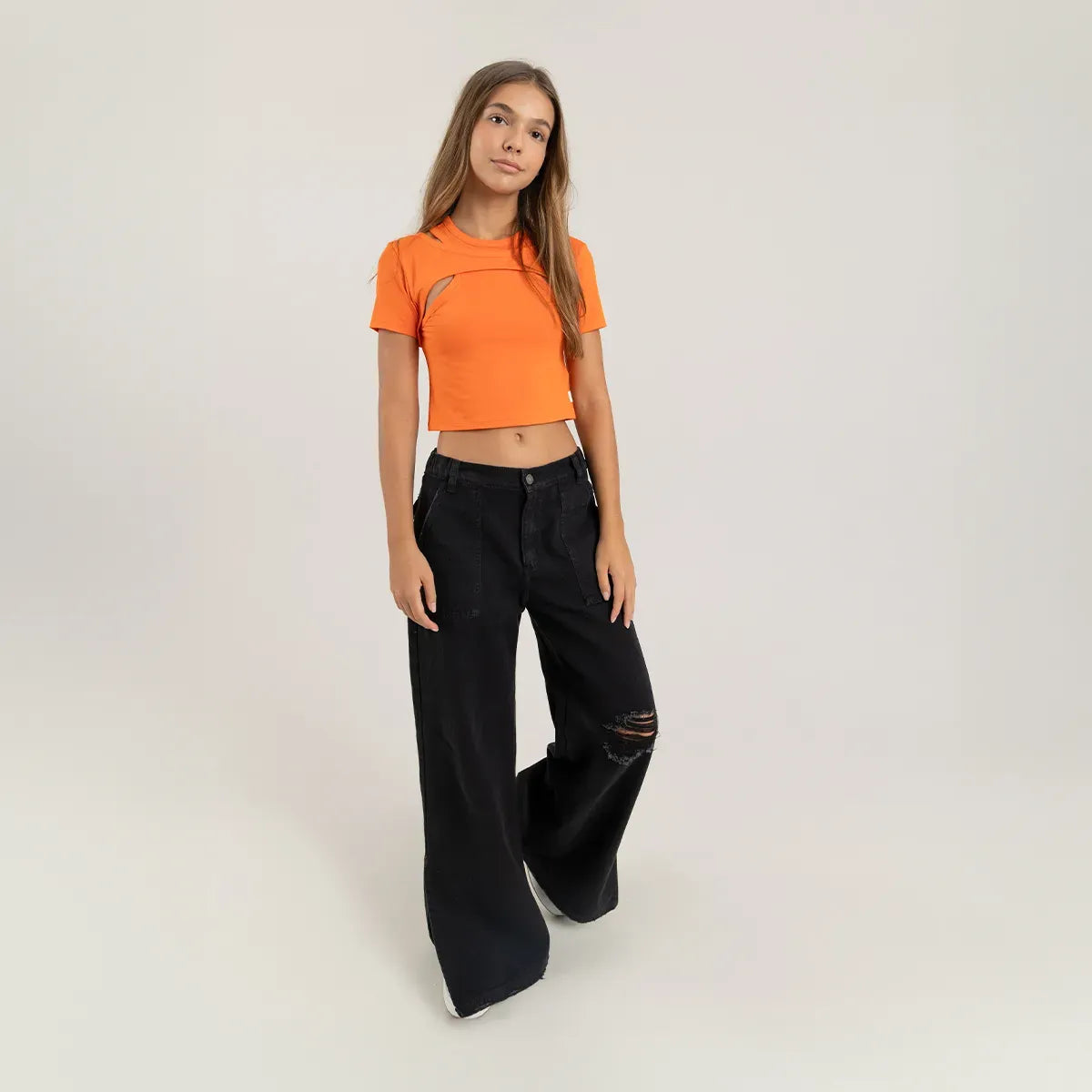 Jean wide leg para niña con abertura en botas