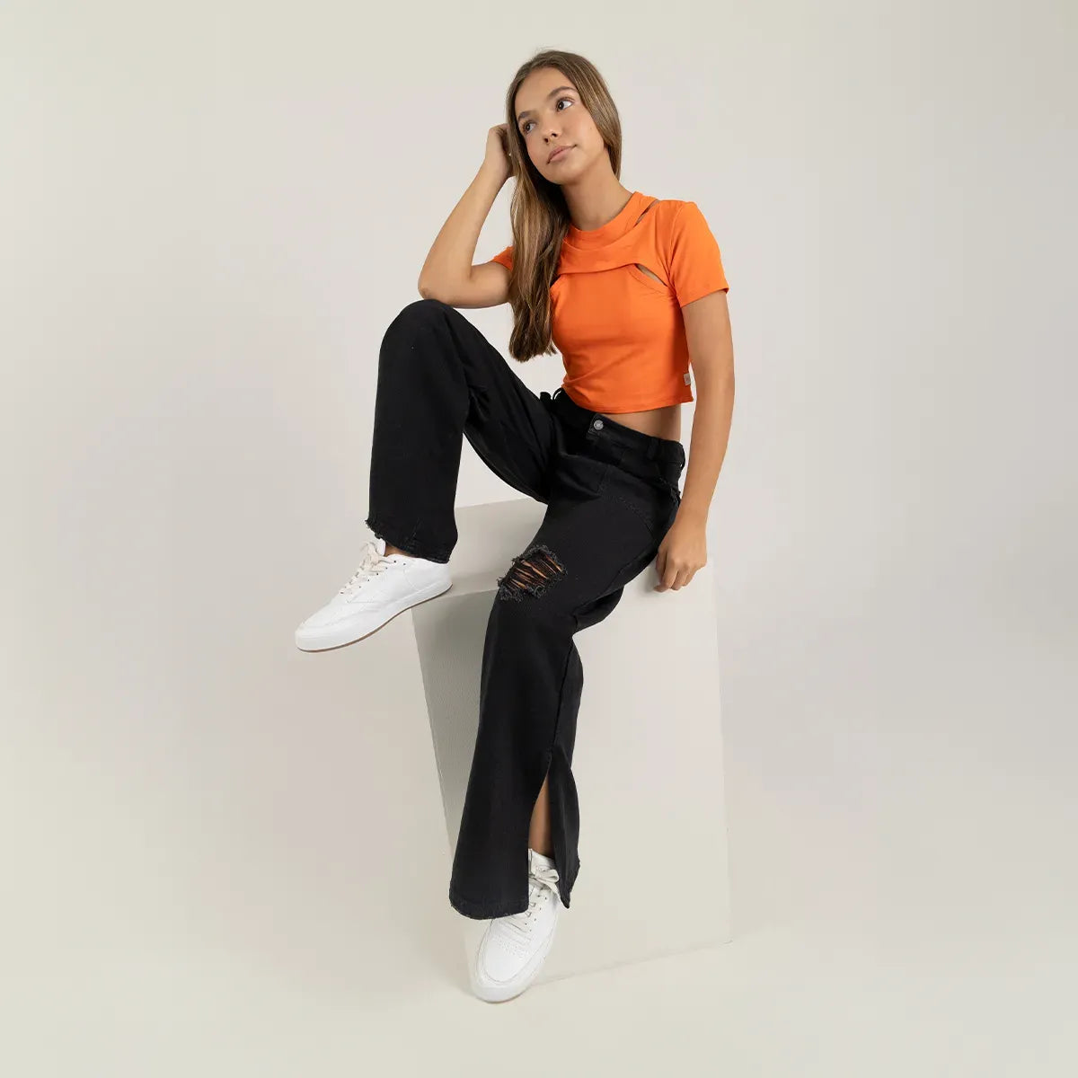 Jean wide leg para niña con abertura en botas